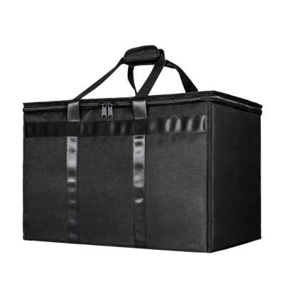 Reusable 600D Black Insulated Grocery Thermal Bag Delivery Cooler Bag For Food Storage