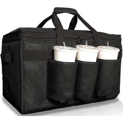 Top Quality Waterproof 600D Thermal Pizza Delivery Bags With Cup Holders