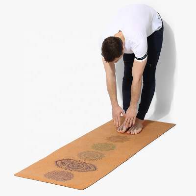 High Quality Eco Cork Natural Rubber Yoga Mat Custom Print Non Slip Exercise Mat With Carrying Strap